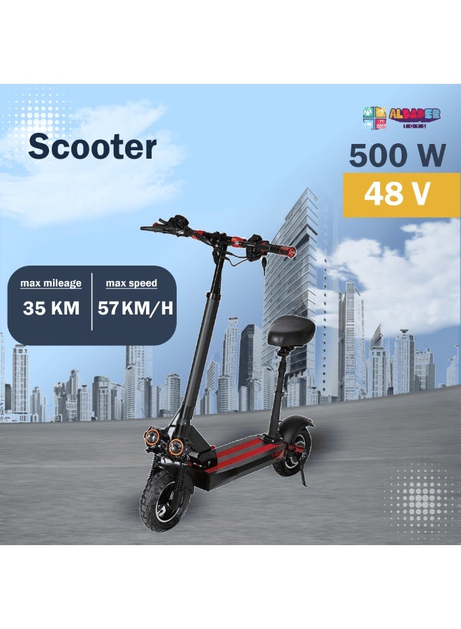 AL BADER Electric Kick Scooter V28, Max Speed 57 KM/H Range 30 KM 48V 12Ah Battery 500W, Foldable Scooter With 10 Inch Suv Off-Road Design Tires, Electric Scooter With Seat and Double Suspensions - Image 2